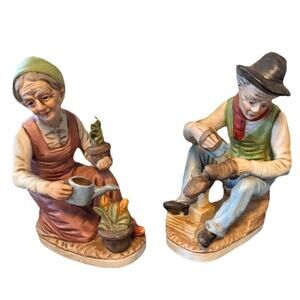 Vintage Ardco Japan Dallas Porcelain Man Woman Working Figurines-Lot of 2